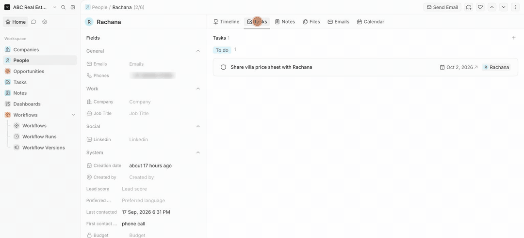 Animated: creating a task on a deal with a title, due date and assignee